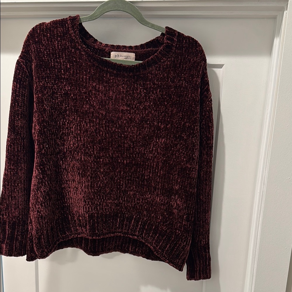 Philosophy Red Crew Neck Sweater Plush Velvet Texture